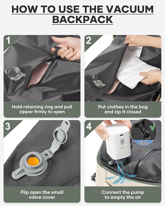 coofay Vacuum Backpack Travel with Pump Vacpack Travel Backpack with Vacuum System Compression Backpacks
