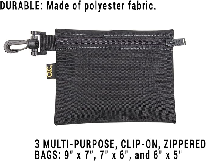 CLC Custom Leathercraft 1100 Multi-Purpose Clip-on Zippered Poly Bags, 3 Pack