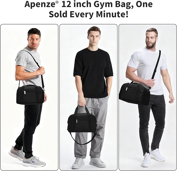 Small Gym Bag Carry On Bag - 12 in Mini Duffle Bag Lightweight for Overnight Travel-Black