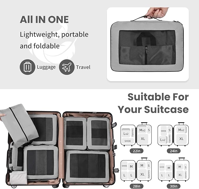 Compression Packing Cubes for Travel, Lightweight Vacation Travel Essentials, Travel Accessories for Suitcase Organizer Bags Set, Durable Luggage Organizer