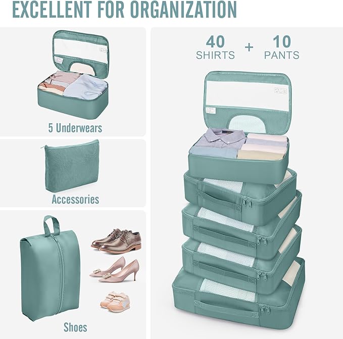 Veken 10 Set Packing Cubes for Travel Essential, Suitcase Organizer Bags in 4 Sizes, Carry-On Luggage Accessories with Large Laundry & Hanging Toiletry Bag, Must-Have for Airplane, Road Trip & Camping