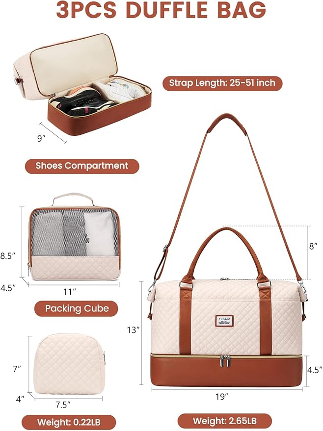 Travel Weekender Duffle Bags for Women: Overnight Bags with Shoe Compartment Large Carry on Weekend Bag with Toiletry Bag & Wet Pocket Tote Duffel Hospital Bag for Women Labor Delivery Begie Brown