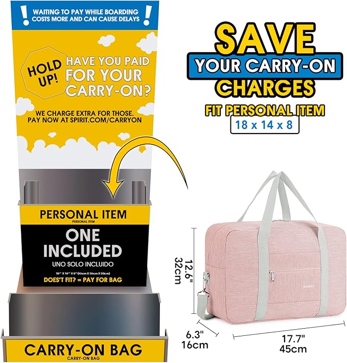For Spirit Airlines Personal Item Bag 18x14x8 Foldable Travel Duffel Bag Tote Carry on Luggage Duffle Overnight for Women and Men