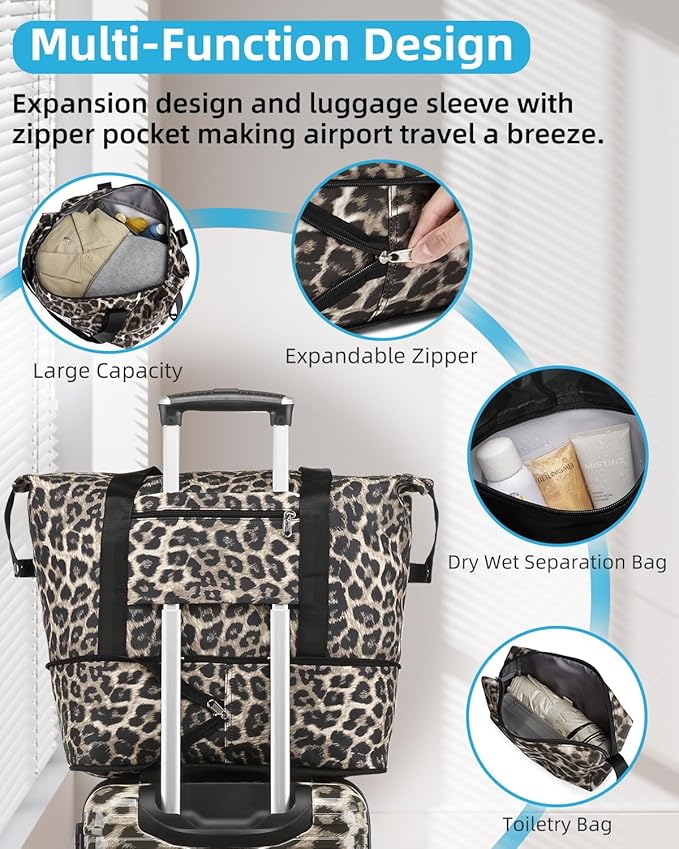 LARVENDER Carry on Luggage 22x14x9 Airline Approved, Expandable 20 Inch Hardside Suitcase with Wheels TSA Lock, PC+ABS Lightweight Carry on Suitcases for Women, Cheetah Print (20/DB/TB)