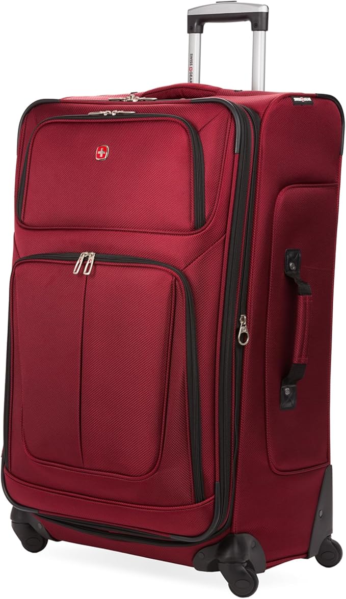 SWISSGEAR Sion Softside Expandable Spinner Luggage Durable Lightweight Travel Suitcase, Burgundy, Checked-Large 29-Inch