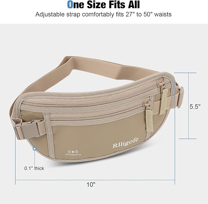 Money Belt for Travel Women and Men Hidden - Slim RFID Blocking Travel Wallet with Secure Anti-Theft Pouch, Passport Holder for Passport, Credit Cards, Cash Under Clothes
