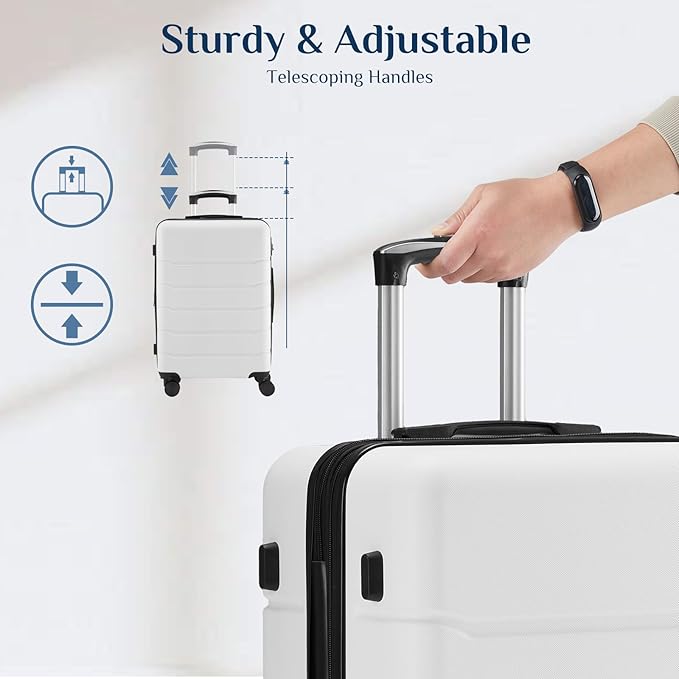 NEWBULIG 28 Inch Carry on Luggage, Lightweight Expandable Rolling Suit Case with TSA Lock, Hard Shell ABS Suitcase with Double Spinner Wheels, White