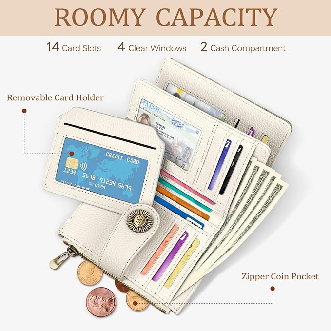 Icycay Art Abstrac Boho Small Wallet Women RFID Blocking Bifold, Credit Card Holder, Zipper Coin Pocket, PU Leather, Compact, Travel, 4 ID Window, 14 Card Slots, Cash Purse, Ladies Woman Female Girls