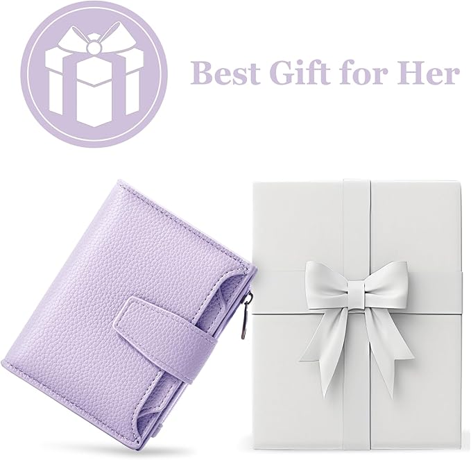 Airkit Small Wallet Women RFID Blocking Soft Leather Bifold Compact Card Holder Wallet for Women with Zipper Coin Pocket 4 ID Window