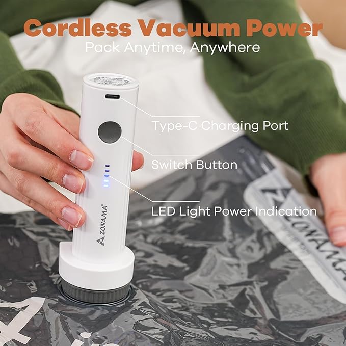 Vacuum Storage Bags for Travel with Wireless Rechargeable Air Pump, 16 Pack Travel Essentials Space Saver Compression Bag for Luggage, Suitcase, Backpack, Vacuum Seal Bags for Home Storage Clothing