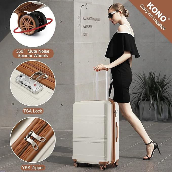 Kono 28 Inch Luggage Expandable Suitcase with Spinner Wheels TSA Lock Lightweight PC+ABS Hardside Large Checked Luggage Durable Rolling Suitcase Cream White