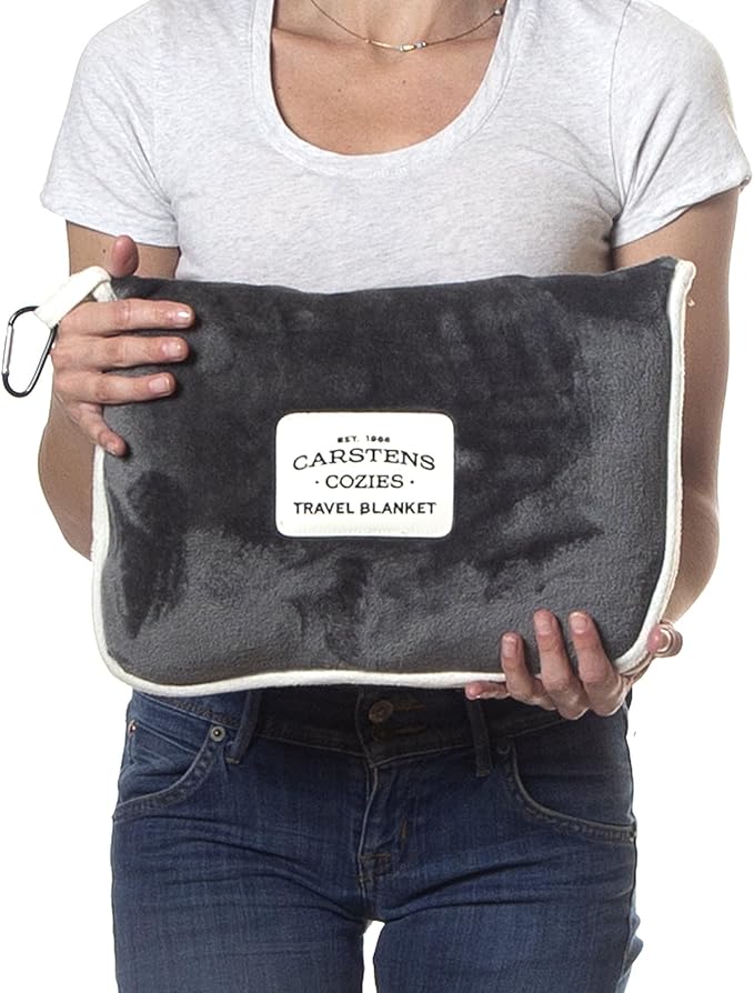 CARSTENS, INC. Travel Blanket, Premium Compact 2-in-1 Airplane Blanket/Pillow, Perfect Grey