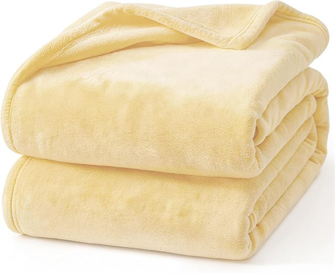 Hansleep Fleece Cream Yellow King Blanket, Super Soft Flannel Fuzzy Plush Cozy Blanket for All Seasons, Cream Yellow, King 90x108 Inches