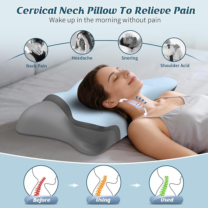 Cervical Pillow for Neck Pain Relief, Ergonomic Pillow for Sleeping, Neck Support Bed Pillows, Orthopedic Contour Pillow for Side Back Stomach Sleepers,Neck Support Memory Foam Pillows