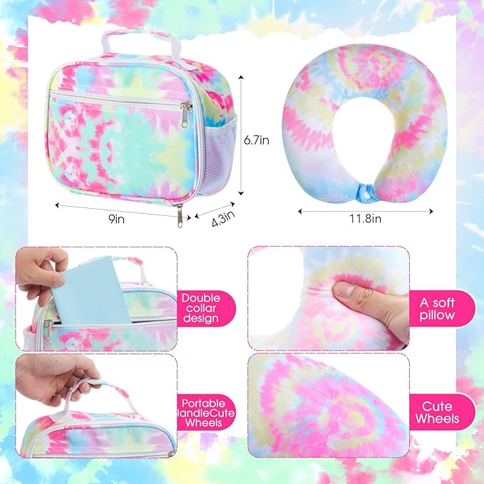 Redbaker 17 Inch 6 Pcs Kids Luggage Set Kids Rolling Luggage Double Pattern Suitcase for Boys Girls (Pink and Purple, Tie-dye Style)