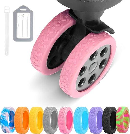 Luggage Wheel Covers, 8 PCS Silicone Protector Covers for 2-2.6 inches 8-Spinner Wheels, Wear-Resistant, Anti-Noise, Pink