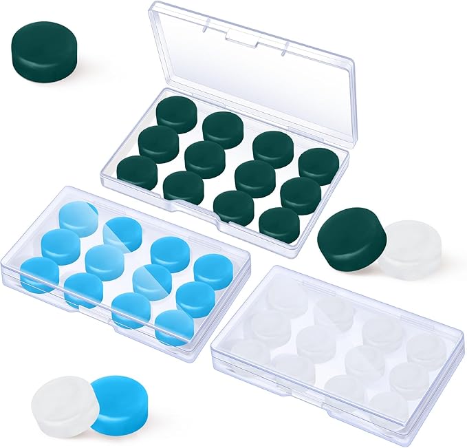 Frienda 36 Pairs Ear Plugs for Sleeping Reusable Moldable Silicone Gel Wax Earplugs Waterproof Earplugs Noise Cancelling Ear Plugs for Adults Swimming Snoring Studying(White, Blue, Green)