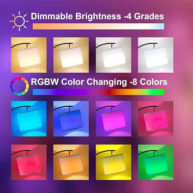 Floor Lamps with Smart Light Bulb, RGB + Color Temperatures Bright Dimmable Smart Floor lamp(White Shade & Black Pole)