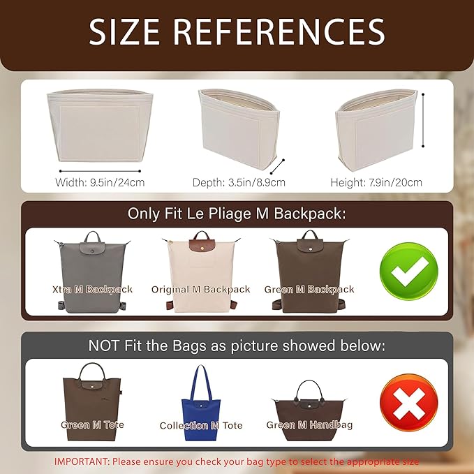 Premium Felt Purse Organizer Insert for Longchamp Le Pliage, Zipper Long Champ Bag Organizer Insert with Cup Holder, 8 Compartments