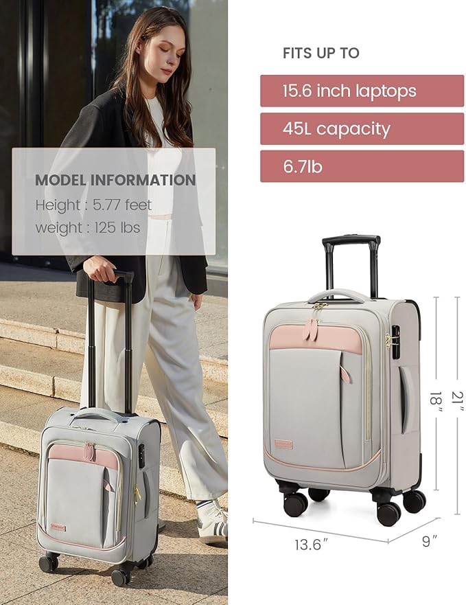 LOVEVOOK 4 Pcs Carry On Luggage 22x14x9 Airline Approved 20 Inch Underseat Carry on Suitcase for Women Men Softside Travel Luggage with Spinner Wheels and TSA Lock