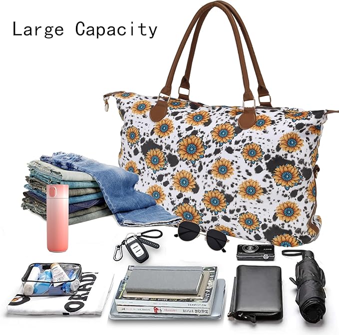 Weekender Bag Duffle Bag For Women Large Travel Tote Bag Overnight Weekend Bags With Shoulder Strap Cow Leopard Atzec…