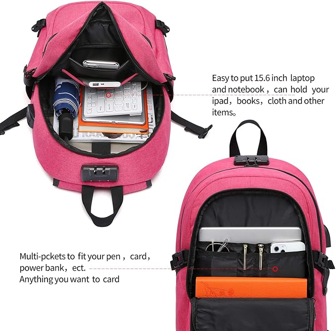 WENIG Business Laptop Backpack Anti-Theft Backpack with USB Charging Port and Lock Computer Backpacks for Women Men Fit 15.6 Inch Laptops, Casual Hiking Travel Daypack