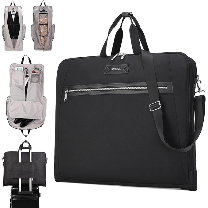 BE SMART Waterproof Foldable Garment Bags for Travel, 51" Large Travel Hanging Bags for Clothes, Carry on Suit Bag with Strap for Men Women, Wrinkle Free Luggage Suit Cover for Business Trips(Black)