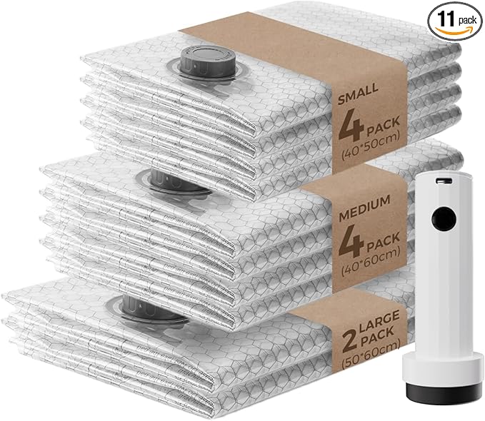 Vacuum Bags for Clothing with Rechargeable Air Pump, 10 Pack Vacuum Seal Bags for Travel, Space Saver Bags for Luggage and Suitcases, Compression Packing Bags in Multiple Travel Size