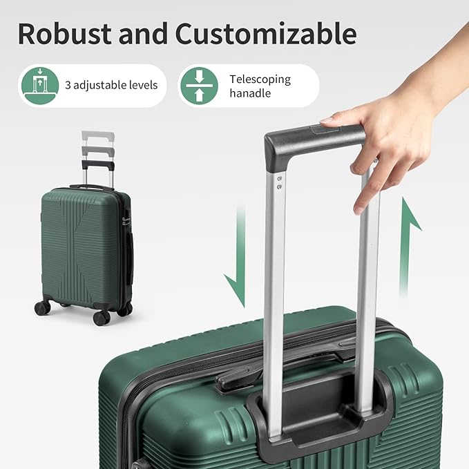 Karl home Luggage Sets 5 Piece, PP Hard Case Suitcase Set with Built-in Lock Spinner Wheels, Lightweight Durable Carry on Luggage for Business Travel - Dark Green (12/16/20/24/28")