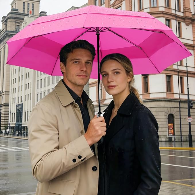 Lejorain Large Folding Golf Umbrella - Compact Mens Umbrellas Travel Rain and Windproof 54inch Collapsible Automatic Open Close Umbrella 210T Teflon Vented Double Canopy