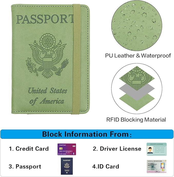 Melsbrinna Premium Leather Passport Holder Covers Case, Waterproof Rfid Blocking Travel Wallet Passport Holder with Pen Holder, Cute Passport Book for Women/Men