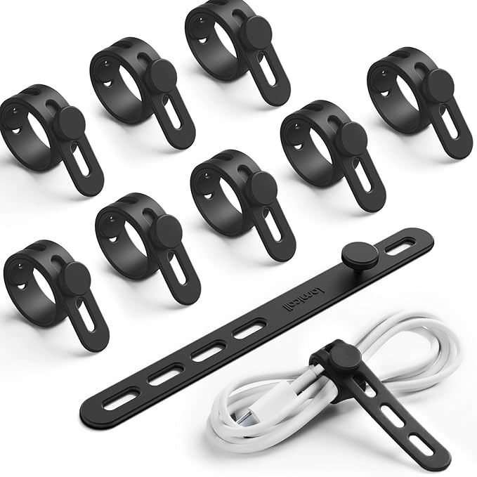 Lamicall 10Pack Silicone Cable Ties Cord Organizer - Durable Reusable Wire Management Wrap with Lock Buckle, Elastic Charger Cable Strap Ties, Electrical Cord Keeper for Travel, Home Accessories