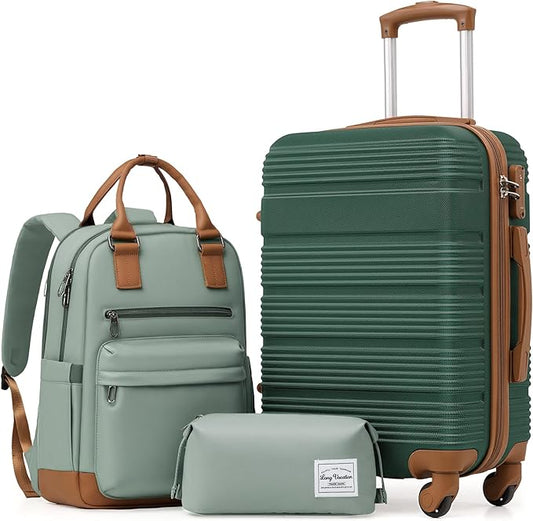 LONG VACATION 3 Piece Carry On Luggage 20 Inch Suitcase with Spinner Wheels, ABS+PC Hardshell Suitcase set with TSA Lock & YKK Zipper