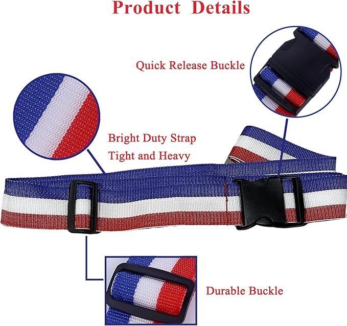 2 Pack Luggage Straps, Bright Colors Adjustable Suitcase Belts with Quick Release Buckle (FranceColor)