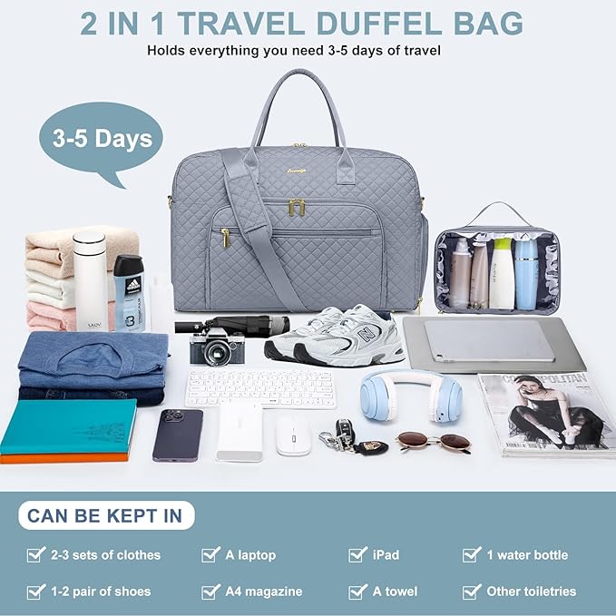 Travel Duffle Bags for Women Weekender: Overnight Bags with Shoe Compartment Large Carry on Weekend Bag with Toiletry Bag & Wet Pocket Tote Duffel Hospital Bag for Women Delivery