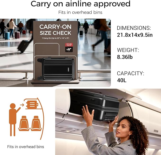 Carry On Luggage Top Opening with Cup Holder & Phone Holder, Expandable PC Hard Shell Suitcase, USB Charging Port, Side Hook, 360° Spinner Wheels, TSA Lock & YKK Zippers for Women Man Gifts