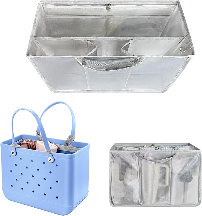 XYFuuee Beach Bag Organizer Inserts for X Large Bogg Bag Accessories, Original XL Lightweight Mesh Insert Divider Pouch, Organizing Rubber Tote Bags, Save Storage Space (Sliver Gray-XL)