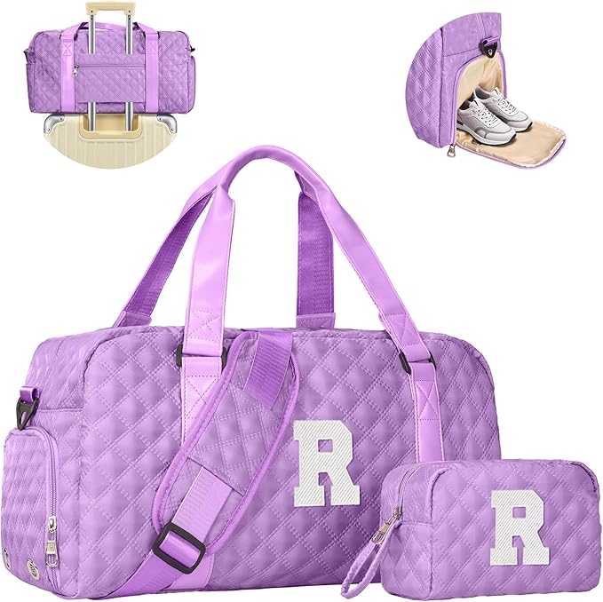 Personalized Duffle Bag Women Girls Gift: Letter Carry on bags, Dance Cheer bag Sports for Girl, Kid Gymnastics Bags, Birthday Gifts for Women Girls Kids Teens Mom Teacher