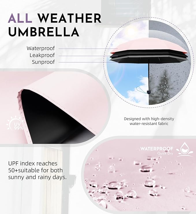 Mini Travel Umbrella for Rain - 43" Large Coverage Small Compact Umbrella, Reinforced Strong Frame, Lightweight Portable Parasol with UPF 100+ UV Protection, Gifts for Adults, Seniors & Students