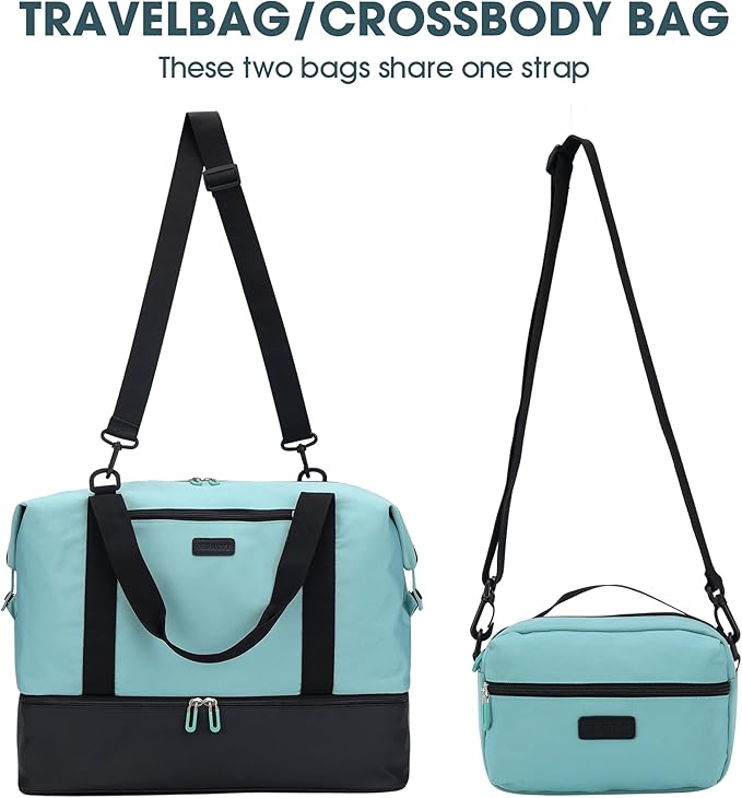 Oeihuivt Weekender Bags for Women - 21 Inch Large Travel Duffel Bag 2-Piece Set with Shoe Compartment, Heavy-Duty Canvas Leather Carry On Overnight Tote