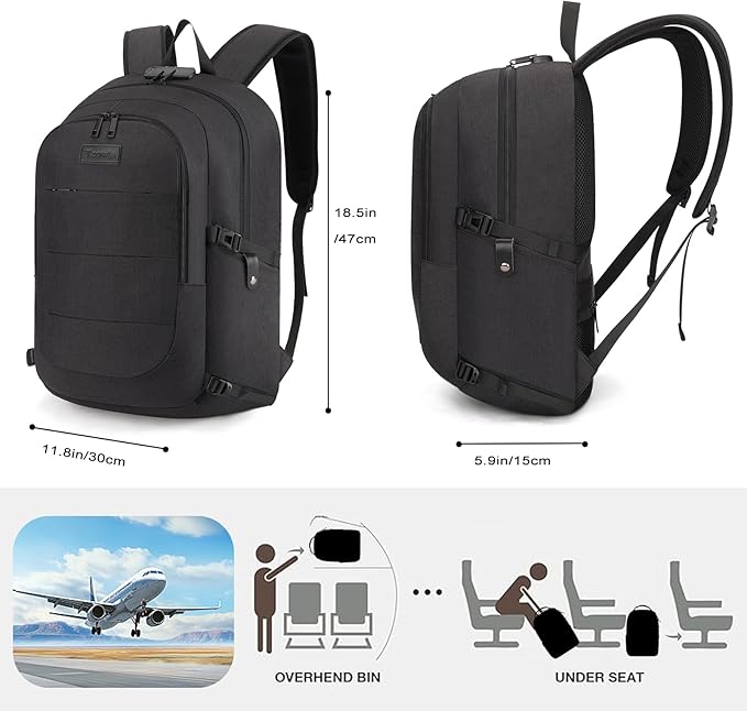 Tzowla Travel Laptop Backpack Water Resistant Anti-Theft Bag with Giant Tumbler Holder Pocket and Lock 15.6 Inch Computer Business Backpacks for Women Men Work College,Casual Daypack(Black)