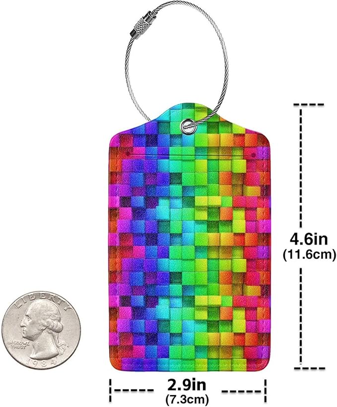 2 Pack Luggage Tags for Travel PU Leather Luggage Tag Name ID Labels with Privacy Cover for Suitcases Women Men Kids Girls (Color Grid)