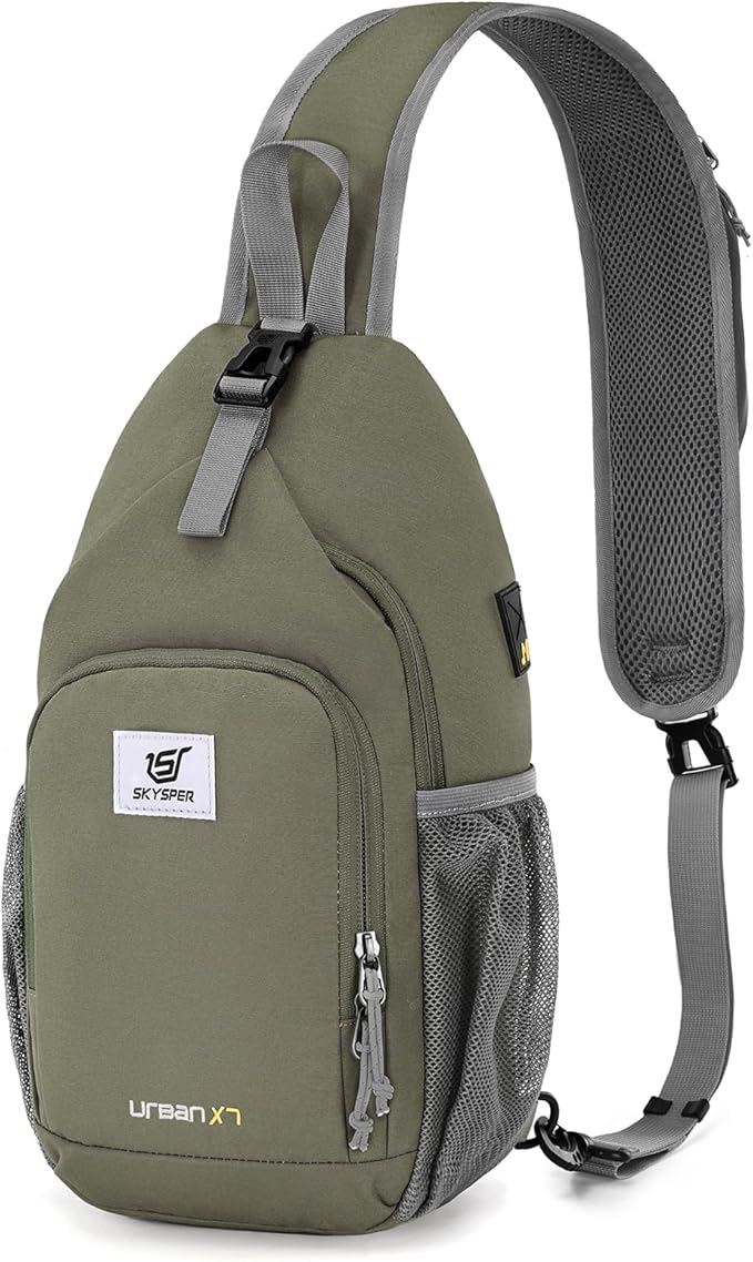 SKYSPER Sling Bag RFID Crossbody Sling Backpack Cross Body Shoulder Bag Travel Hiking Daypack for Women Men(Light Taupe)