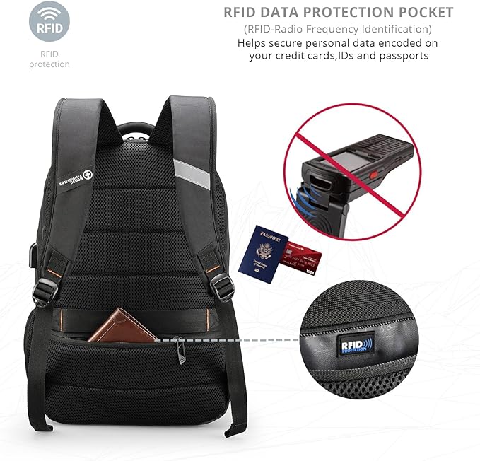 Swissdigital Design Business Laptop Backpack, College Laptops Backpack with USB Charging Port for Men and Women Fits 16 Inch Notebook, Black-Finder Color Random | SD1670BT013-01