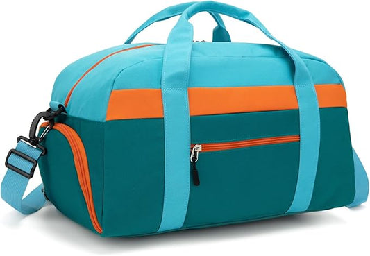 HawLander Kids Duffle Bag for Boys or Girls, Fit Sports Practice, or Overnight Travel Weekend (Blue Green)