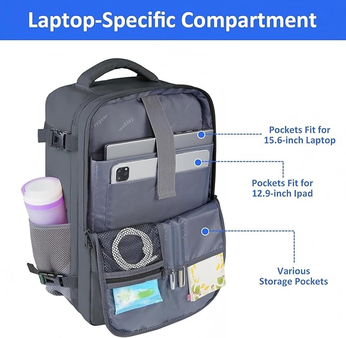 Taygeer Personal Item Backpack for Women, 35L Travel Backpack with Laptop Compartment & Water Bottle Pocket, Lightweight Work Back pack for Weekend Business Gym Hiking, Dark Grey
