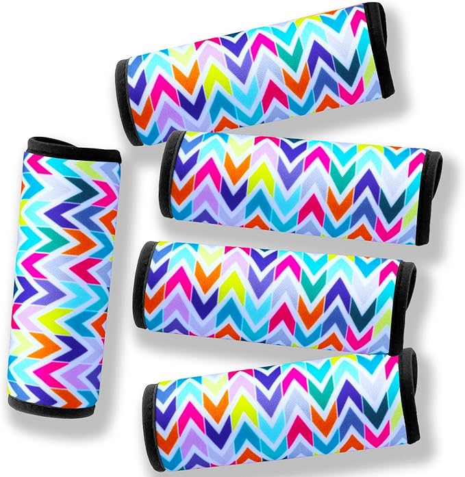 Luggage Handle Wrap for Suitcase-Printed Bright Neoprene Luggage Tags/Grips/Identifiers/Markers/Covers/Gripper for Suitcases Carry On Bags 5 Packs (Chevron02)