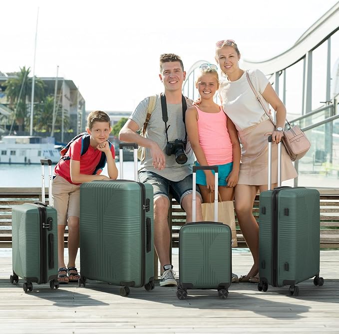 Karl home Luggage Sets 4 Piece, PP Hard Case Suitcase Set with Built-in Lock Spinner Wheels, Lightweight Durable Carry on Luggage for Business Travel - Dark Green (16/20/24/28")