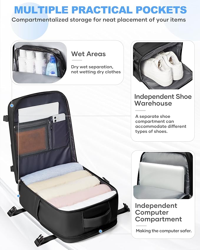 coowoz Travel Backpack Carry On for Women Man Gym Backpack with Laptop Compartment Mochila de Viaje Teacher Personal Item Backpacks Rucksack Airplane Accessories Must Haves,Black Small