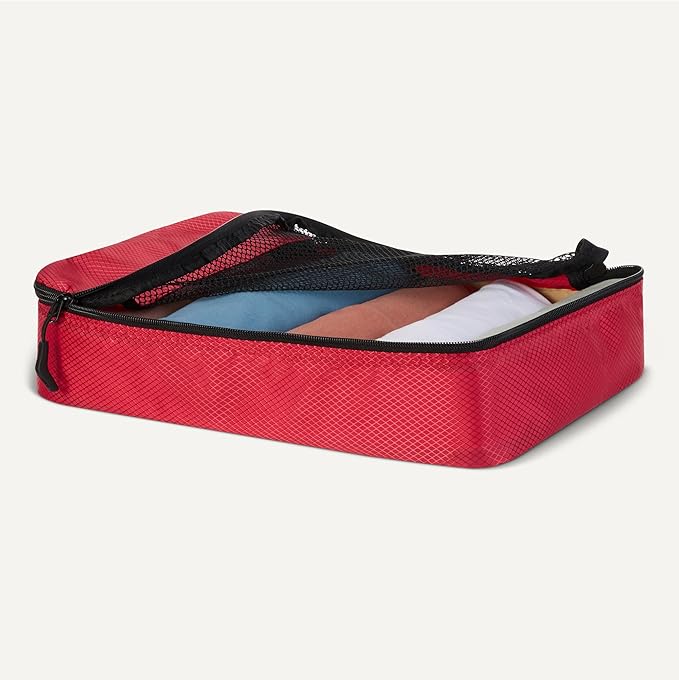 Amazon Essentials 4-Piece Packing Cubes Travel Accessories Set, Luggage Organizer, Double Zipper, Mesh Top, Space-Saving Suitcase Organizer, Small/Medium/Large/Slim, Red (Previously Amazon Basics)